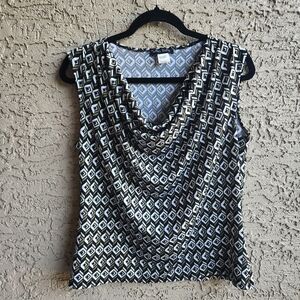 Mandy Evans Army Green, Tan, White and Black Geometric Blouse Size Large